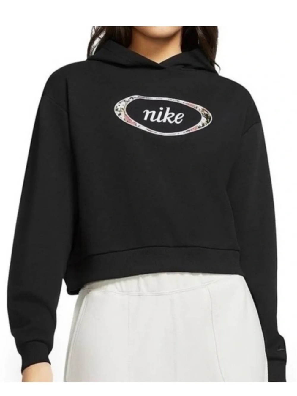 Nike Floral Logo Cropped Hoodie Black Women’s S Fall Outdoor